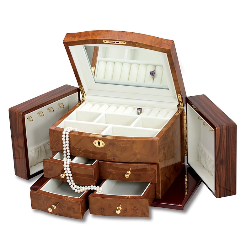 Main Image 1 of Jewelry Box Burlwood, Walnut & Oak