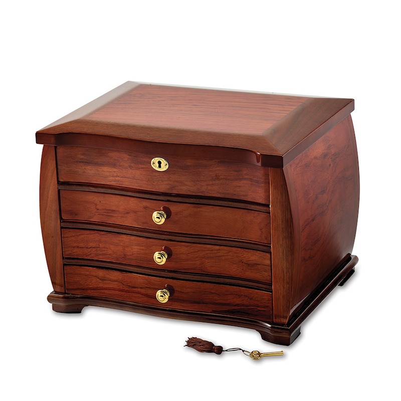 Locking 3-Drawer Wood Jewelry Box