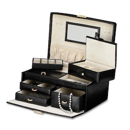 Jewelry Box Black Split-Grain Leather