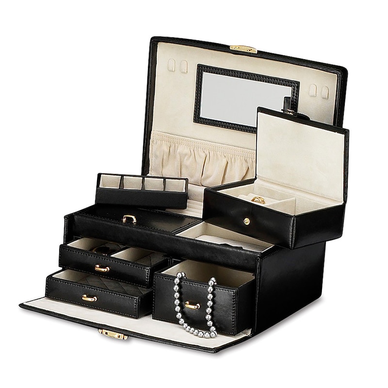 Main Image 1 of Jewelry Box Black Split-Grain Leather