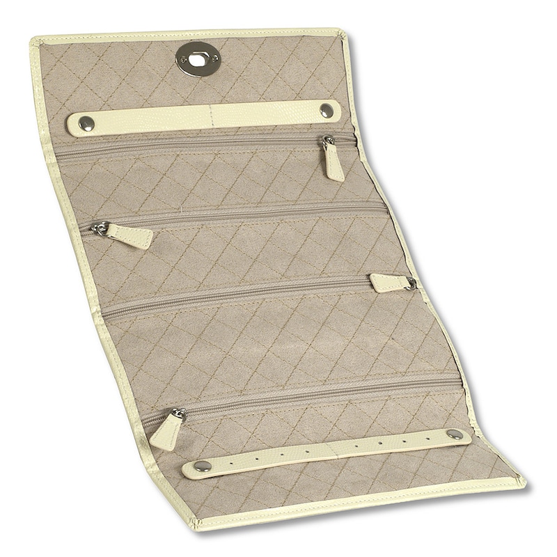 WOLF London Travel Jewelry Roll Cream Leather