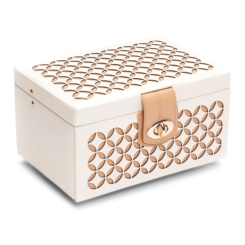 Wolf Chloé Small Jewelry Box White/Tan Leather