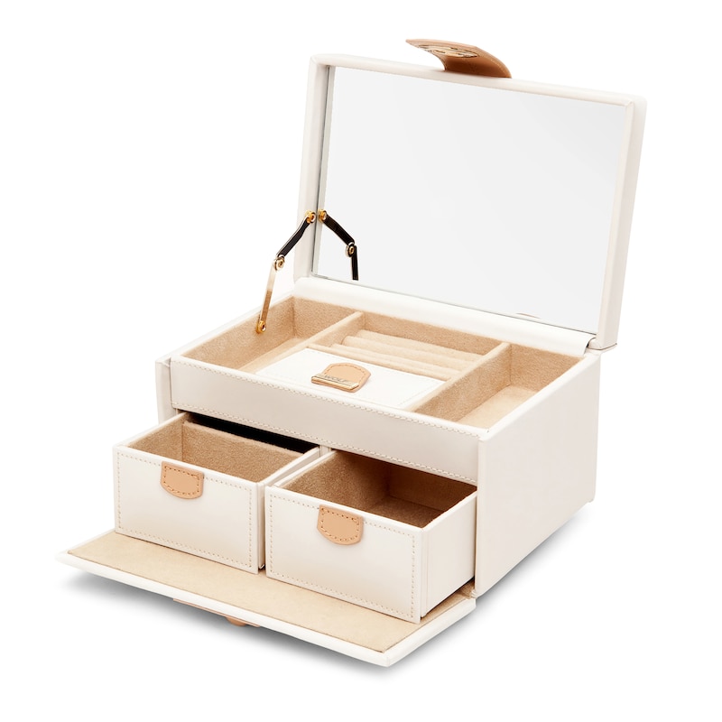 Main Image 2 of Wolf Chloé Small Jewelry Box White/Tan Leather