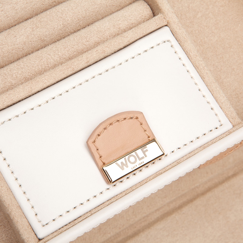 Wolf Chloé Small Jewelry Box White/Tan Leather