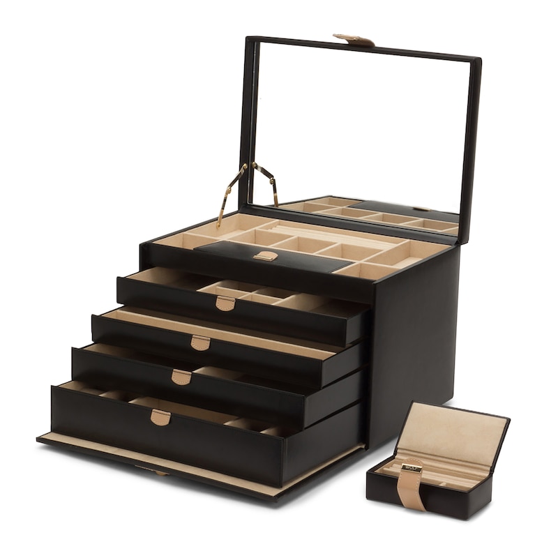 Main Image 2 of Wolf Chloé Extra Large Jewelry Box Black/Tan Leather