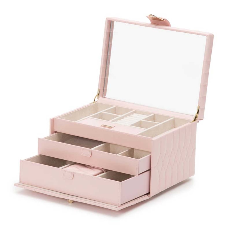 WOLF Caroline Medium Jewelry Box Rose Quartz Leather