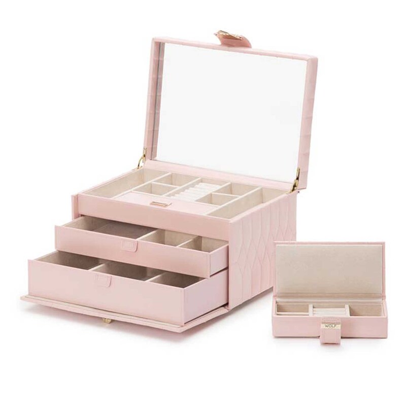 WOLF Caroline Medium Jewelry Box Rose Quartz Leather