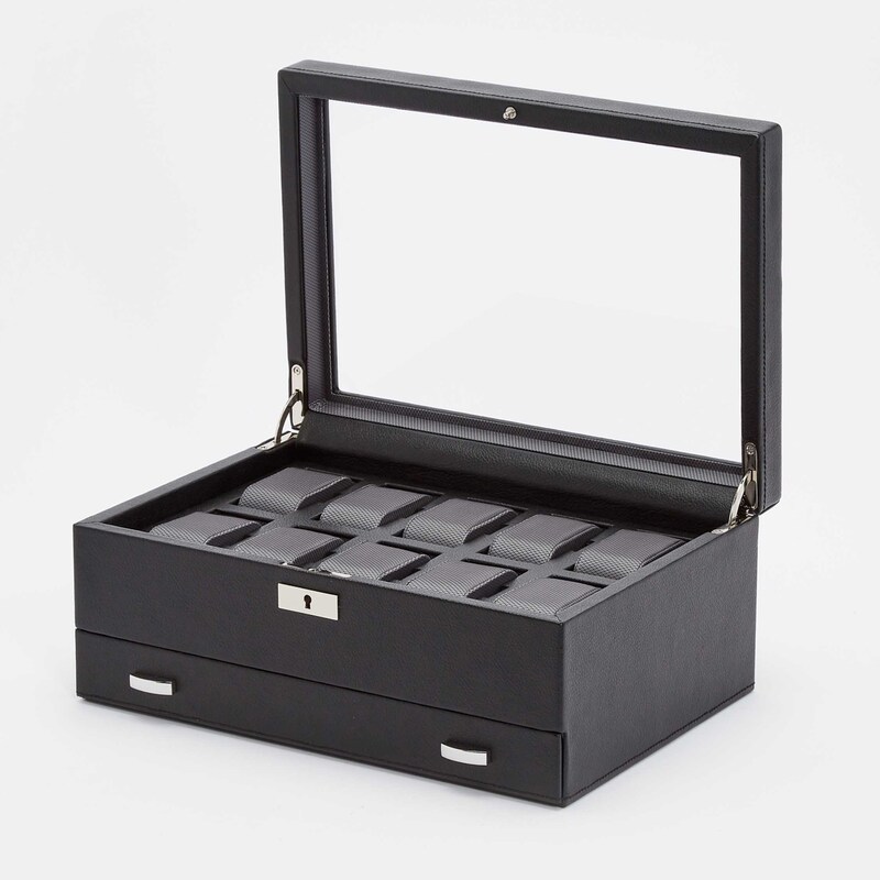WOLF Viceroy 10 Piece Watch Box Black Vegan Leather