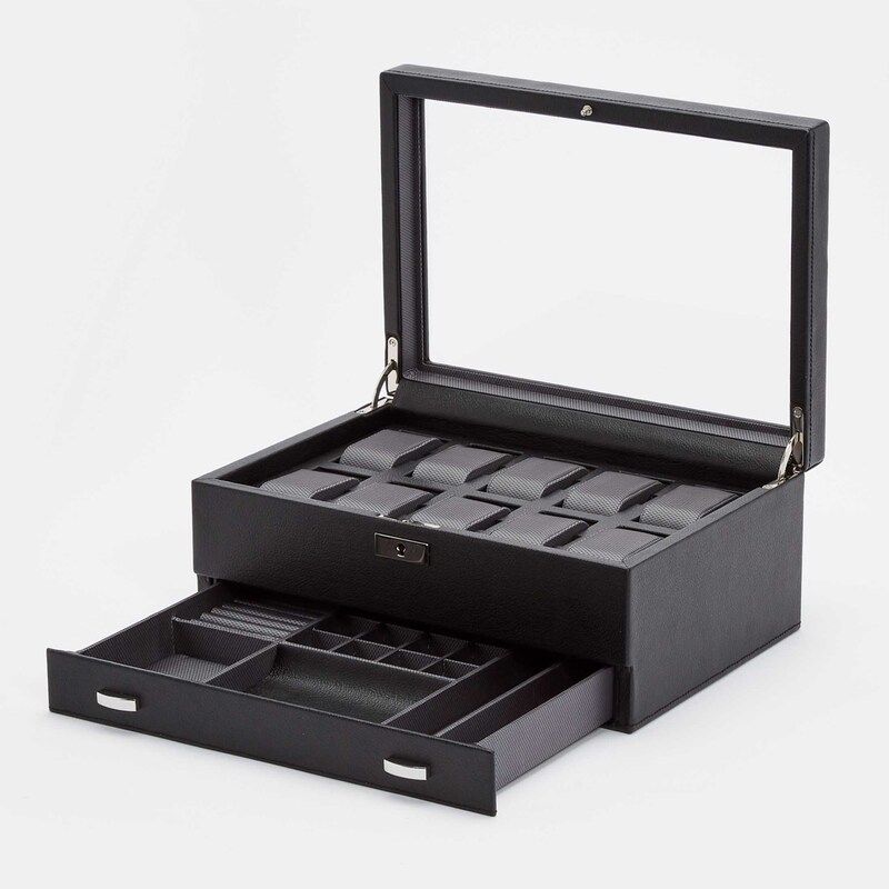 WOLF Viceroy 10 Piece Watch Box Black Vegan Leather