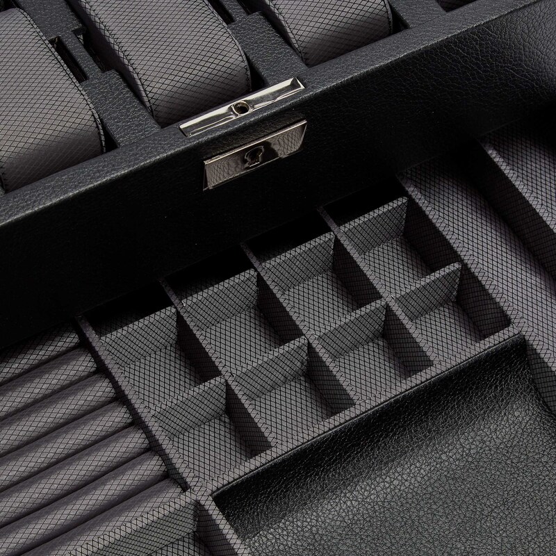WOLF Viceroy 10 Piece Watch Box Black Vegan Leather