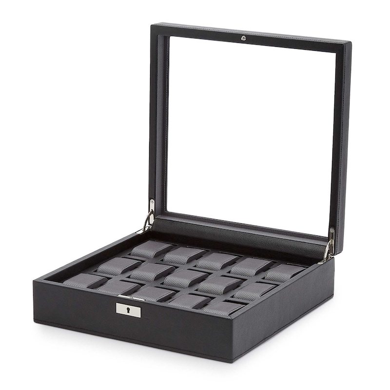 WOLF Viceroy 15 Piece Watch Box Black Vegan Leather