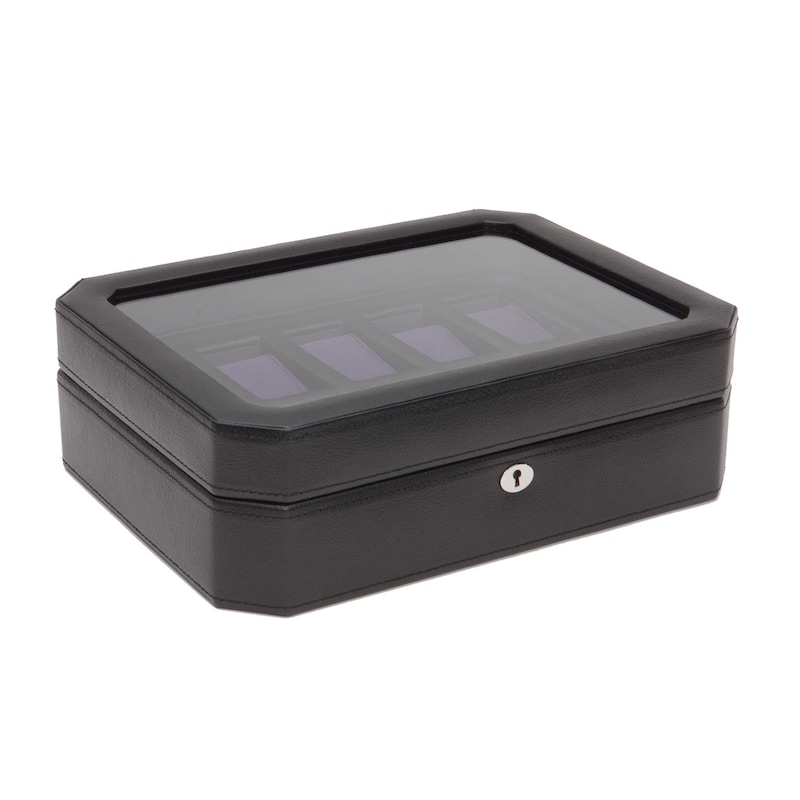 WOLF Windsor 10 Piece Watch Box Black Vegan Leather
