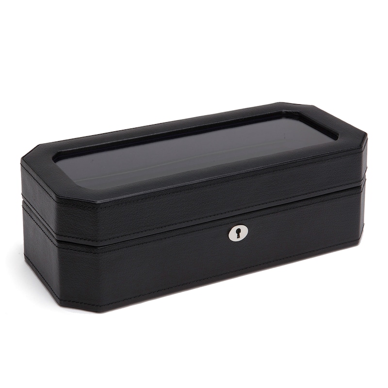 WOLF Windsor 5 Piece Watch Box Black Vegan Leather