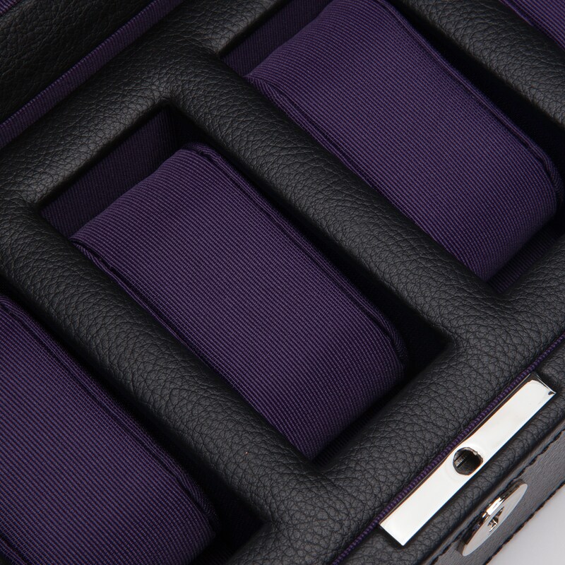 WOLF Windsor 5 Piece Watch Box Black Vegan Leather
