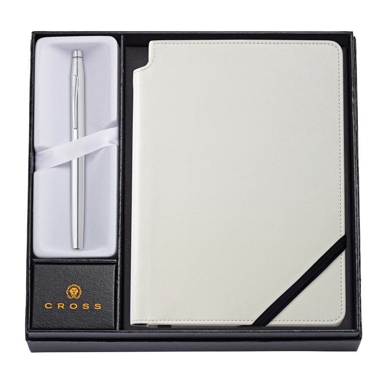 Cross Classic Century Chrome Ballpoint Pen with Medium Classic White Journal