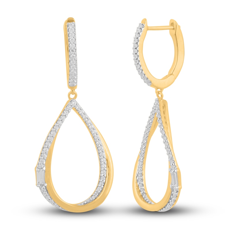 Diamond Drop Earrings 1/2 ct tw Round/Baguette 14K Yellow Gold