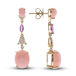 Natural Opal & Natural Pink Sapphire Earrings 1/6 ct tw Diamonds 14K Yellow Gold