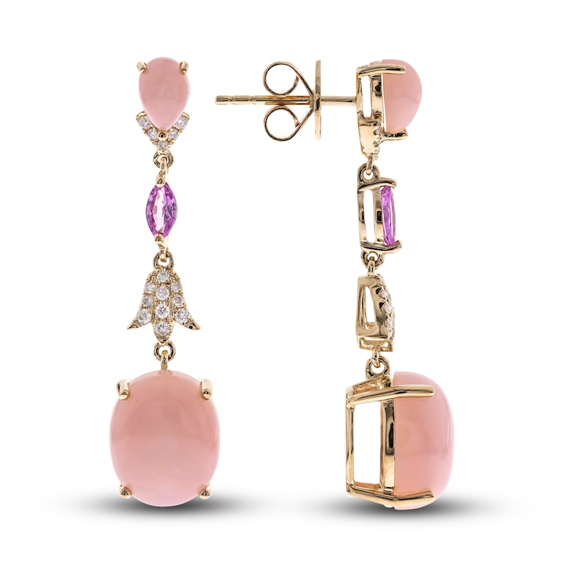 Main Image 1 of Natural Opal & Natural Pink Sapphire Earrings 1/6 ct tw Diamonds 14K Yellow Gold
