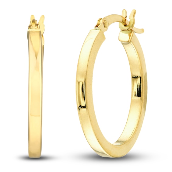 Polished Double Square Edge Huggie Hoop Earrings in 14K Yellow Gold