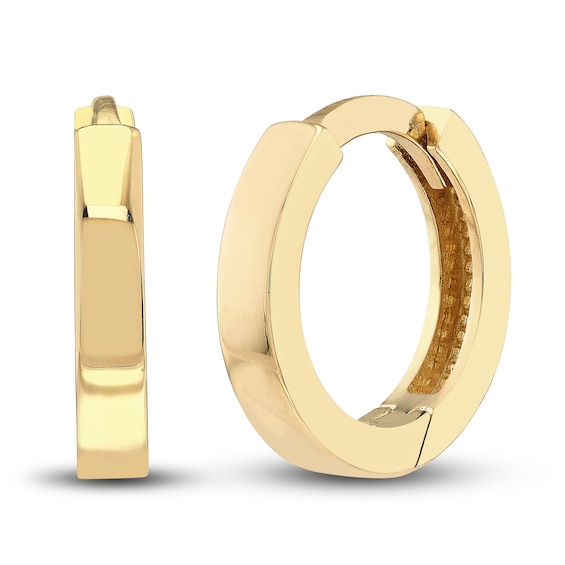 Polished Double Square Edge Huggie Hoop Earrings in 14K Yellow Gold