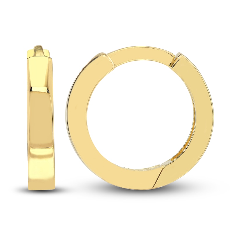 Polished Square Huggie Earrings 14K Yellow Gold 10mm