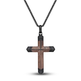 Men's Carbon Fiber Cross Necklace Stainless Steel 24"