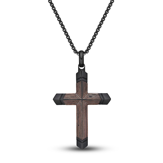 Men's Carbon Fiber Cross Necklace Stainless Steel 24"