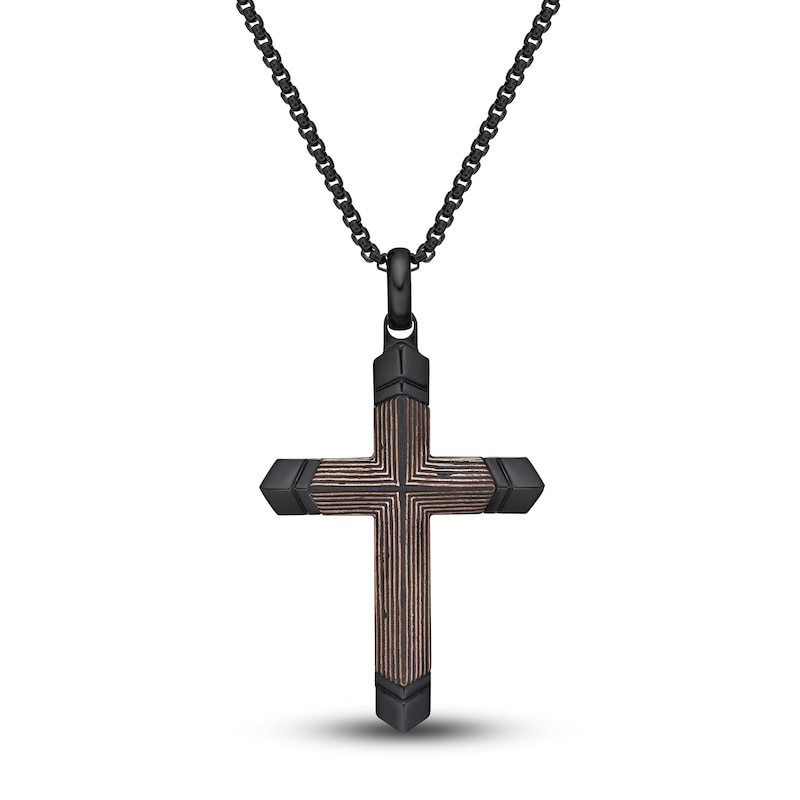 Men's Carbon Fiber Cross Necklace Stainless Steel 24