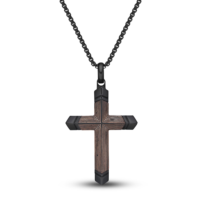 Main Image 1 of Men's Carbon Fiber Cross Necklace Stainless Steel 24"