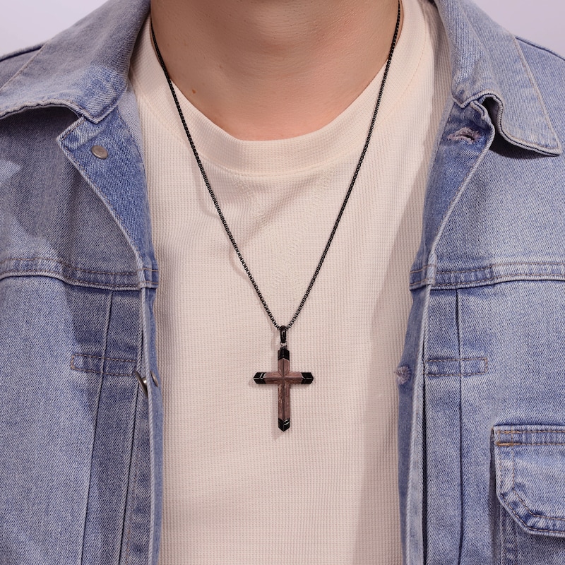 Main Image 5 of Men's Carbon Fiber Cross Necklace Stainless Steel 24"
