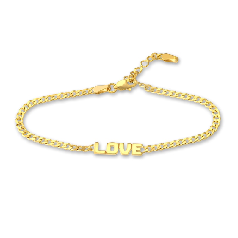 "LOVE" Curb Bracelet 14K Yellow Gold 6.6" Adj.