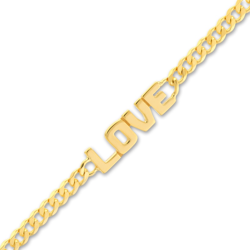 "LOVE" Curb Bracelet 14K Yellow Gold 6.6" Adj.