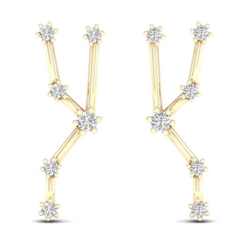 Diamond Taurus Constellation Earrings 1/8 ct tw Round 14K Yellow Gold