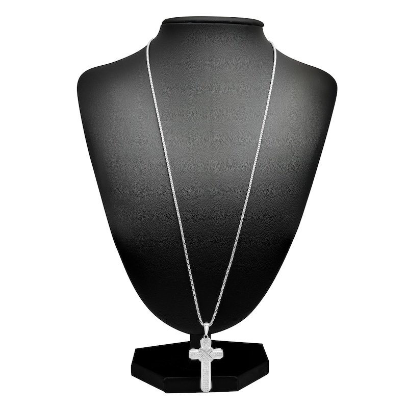 Main Image 3 of Men's Diamond Cross Pendant Necklace 1/2 ct tw Round Sterling Silver 22&quot;