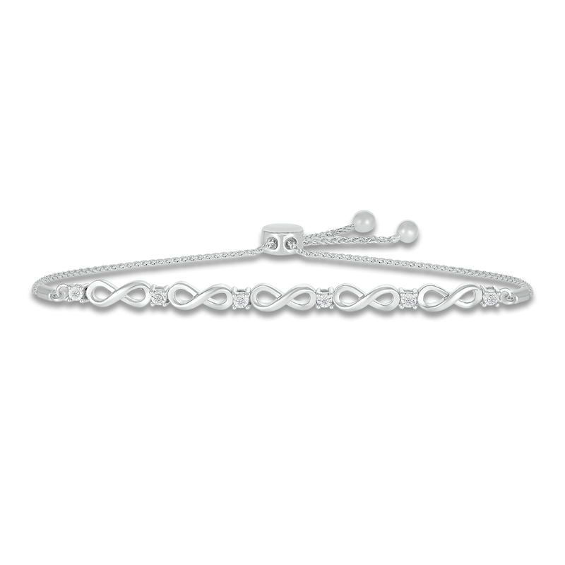 Infinity Link Bolo Bracelet Diamond Accents Sterling Silver with 360