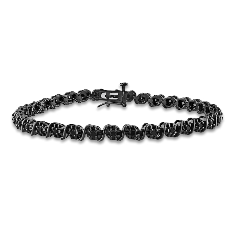 Main Image 1 of Black Diamond Tennis Bracelet 1 ct tw Round Sterling Silver 7.25"