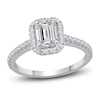 Thumbnail Image 1 of Diamond Halo Engagement Ring 7/8 ct tw Emerald/Round 14K White Gold
