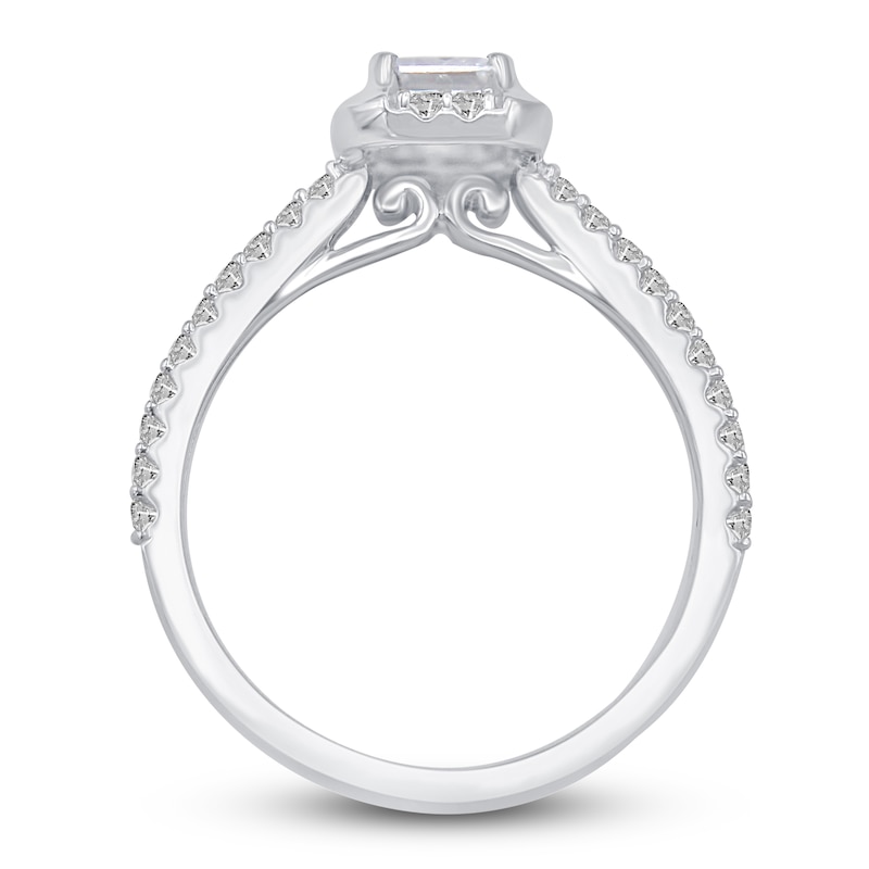 Main Image 2 of Diamond Halo Engagement Ring 7/8 ct tw Emerald/Round 14K White Gold