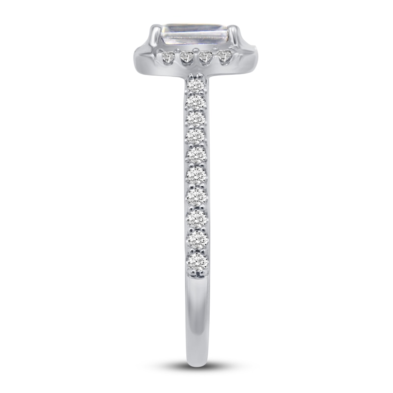 Main Image 3 of Diamond Halo Engagement Ring 7/8 ct tw Emerald/Round 14K White Gold