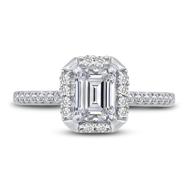 Main Image 4 of Diamond Halo Engagement Ring 7/8 ct tw Emerald/Round 14K White Gold