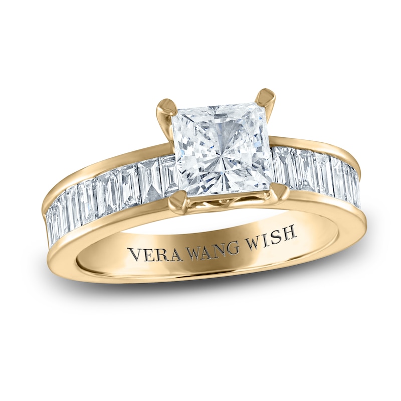 Vera Wang WISH Diamond Engagement Ring 2-1/4 ct tw Princess/Baguette 18K Yellow Gold