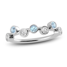 Juliette Maison Natural Aquamarine & Natural White Sapphire Ring 10K White Gold