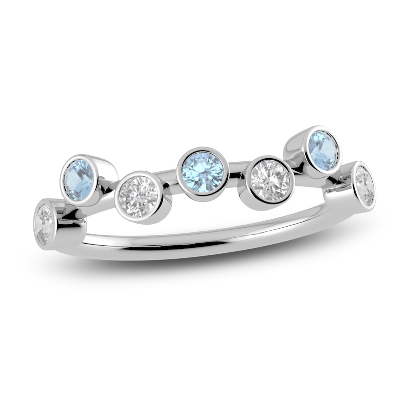 Main Image 1 of Juliette Maison Natural Aquamarine & Natural White Sapphire Ring 10K White Gold