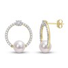 Cultured Freshwater Pearl & Natural White Topaz Earrings Round 10K Yellow Gold