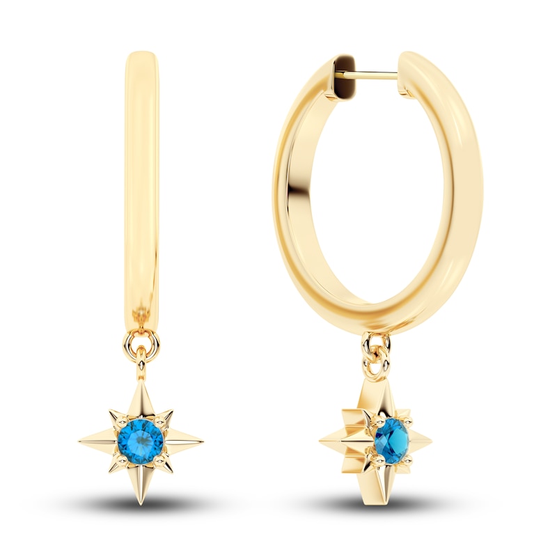 Juliette Maison Natural Blue Zircon Starburst Hoops 10K Yellow Gold