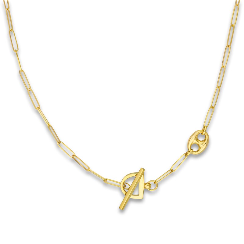 Paperclip & Mariner Link Toggle Chain Necklace 14K Yellow Gold