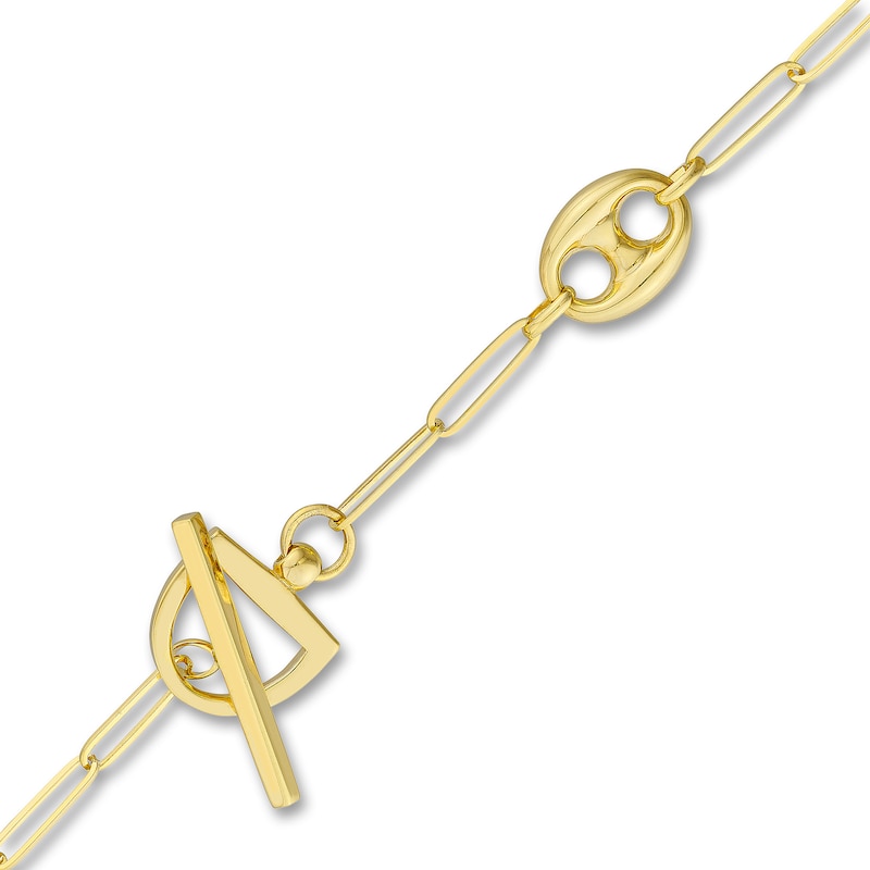 Paperclip & Mariner Link Toggle Chain Necklace 14K Yellow Gold