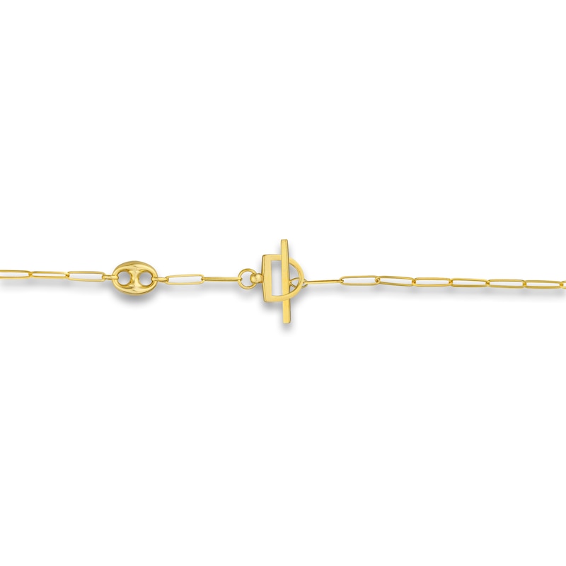 Paperclip & Mariner Link Toggle Chain Necklace 14K Yellow Gold