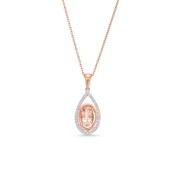 Kallati Natural Morganite Pendant Necklace 1/6 ct tw Diamonds 14K Rose Gold 18&quot;