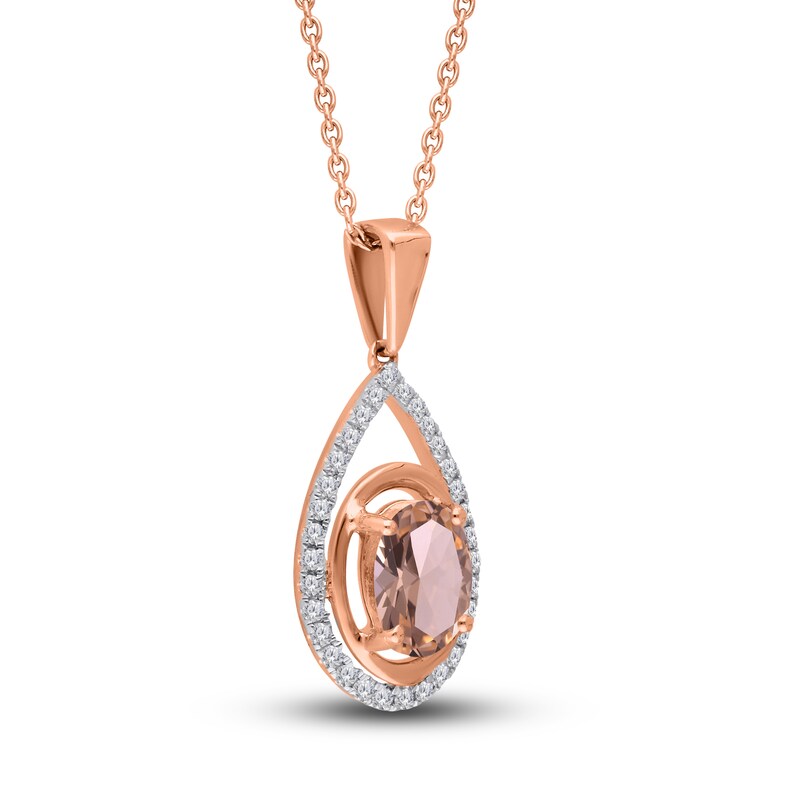 Main Image 2 of Kallati Oval-Cut Natural Morganite Pendant Necklace 1/6 ct tw Round Diamonds 14K Rose Gold 18"